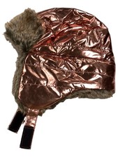 Toddler Girls Shiny Pink Rose Gold Winter Trapper Hat