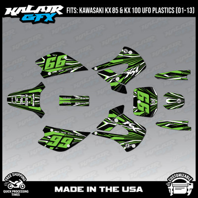 Graphics Kit for Kawasaki KX85 KX100 UFO Restyle 2001-2013 Prime Series - Green