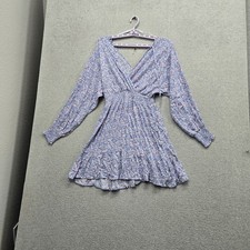 Japna Women Dress M Blue Mini Dress Floral Mini A Line Faux Wrap Boho Smock NWT