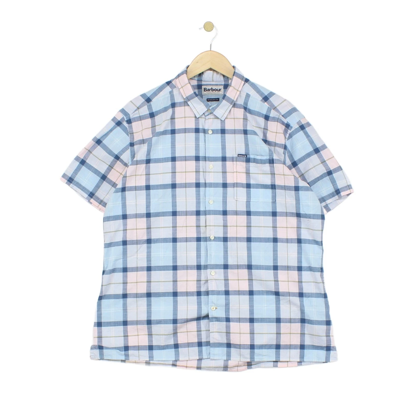 Barbour Plaid Shirt Mens Size XL Blue Short Sleeve Check