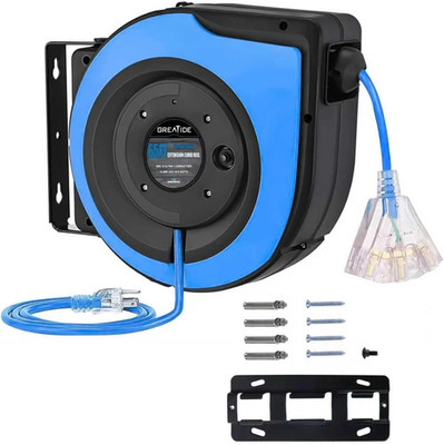 Retractable Extension Cord Reel, 65 Feet 12 AWG/3C SJTOW Heavy Duty Power Cord,1
