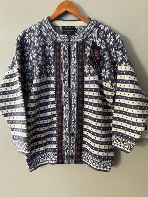 Devold Women's Blue White Cardigan Sweater Nordic New Pure Wool S NWT