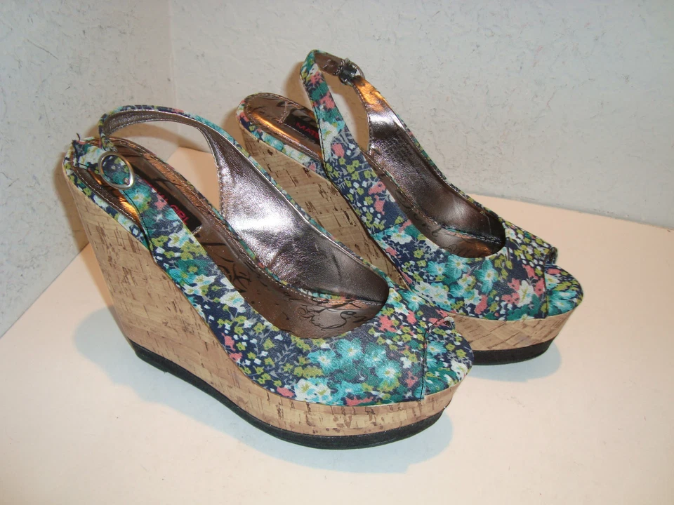 Материал девочка новый женщин волна мульти цветочный печать на танкетке сандалии туфли 8 средний - Изображение 2 из 4