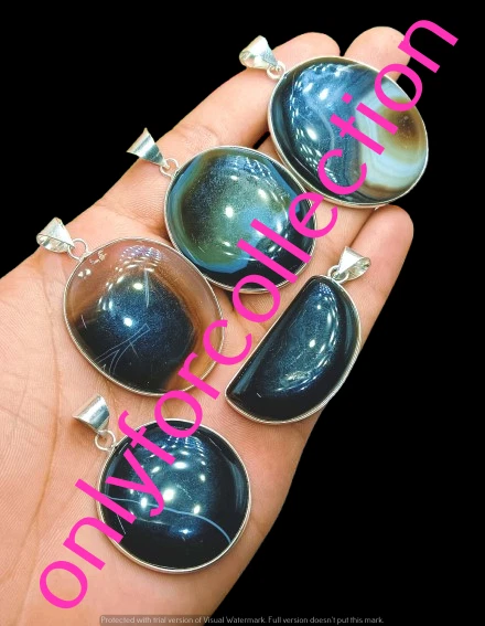 Lote de colgantes de piedras preciosas de ágata con bandas enchapados en plata de ley 925 hechos a mano Foto 3 de 4