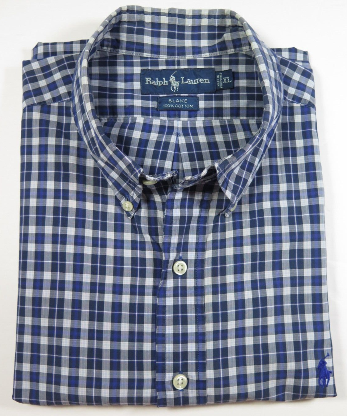 Polo Ralph Lauren Blake uomo puro cotone blu quadri quadri quadri pony camicia casual XL