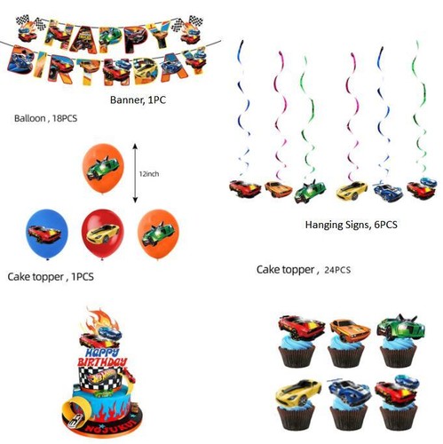 Kids Children Tableware Hot Wheels Racing Car Birthday Banner Party Decorations - Picture 17 of 19