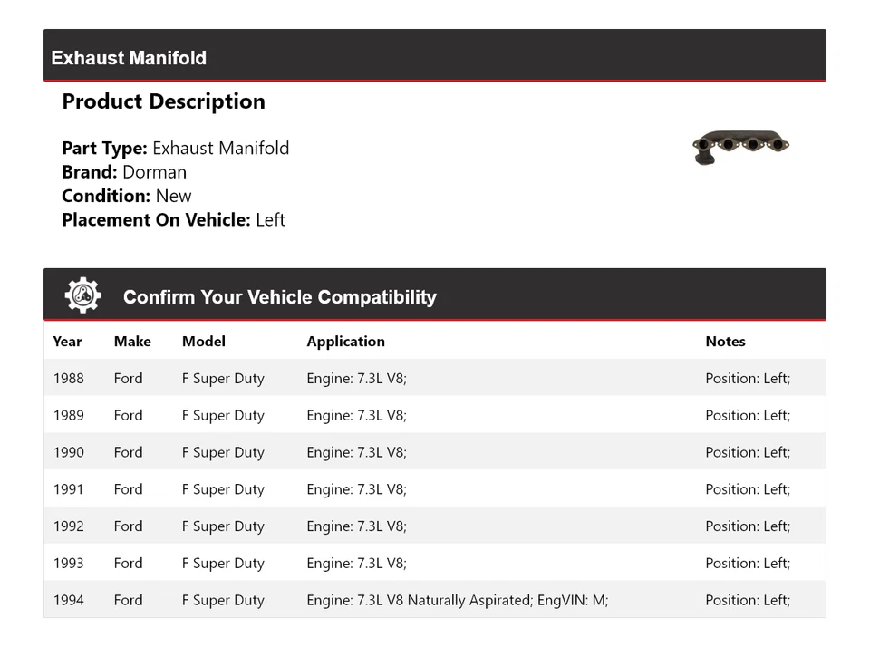For 1988-1994 Ford F Super Duty Dorman Exhaust Manifold Left 1989 1990 1991 1992 - Image 2 of 4