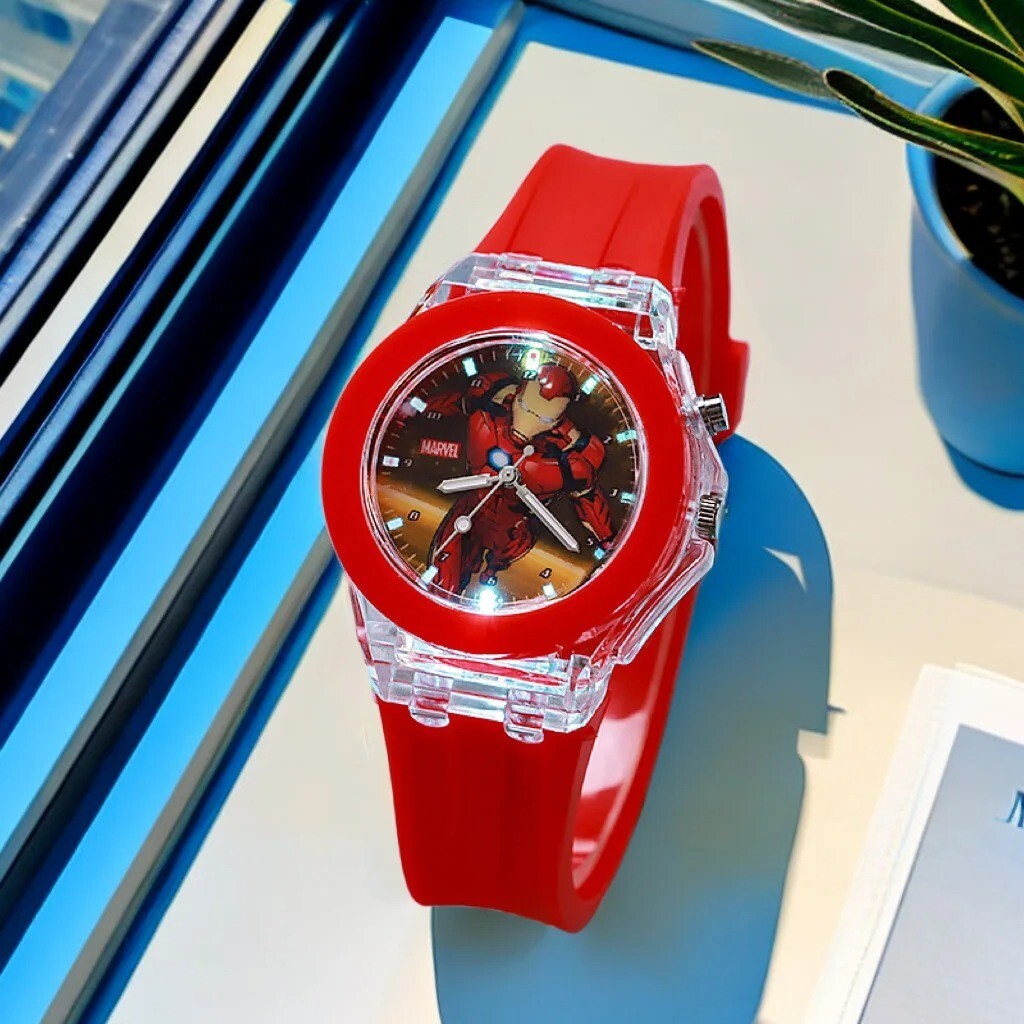 Ironman Watches Children Silicone Strap Colorful Light Spiderman Kids Watch