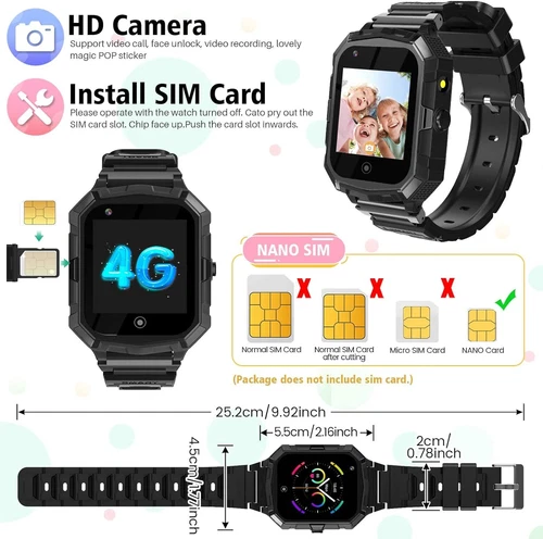 Smartwatch 4G Dzieci Telefon Zegarek z GPS WiFi Rozmowa wideo SOS dla chłopców Dziewcząt - Zdjęcie 8 z 65