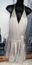 Halston Heritage Stone Satin T-Back Halter V-Neck Cocktail Dress Sz M $325 NWT