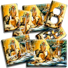 NATIVE AMERICAN INDIANS TIPI WOLFS LIGHT SWITCH OUTLET WALL PLATE ROOM ART DECOR
