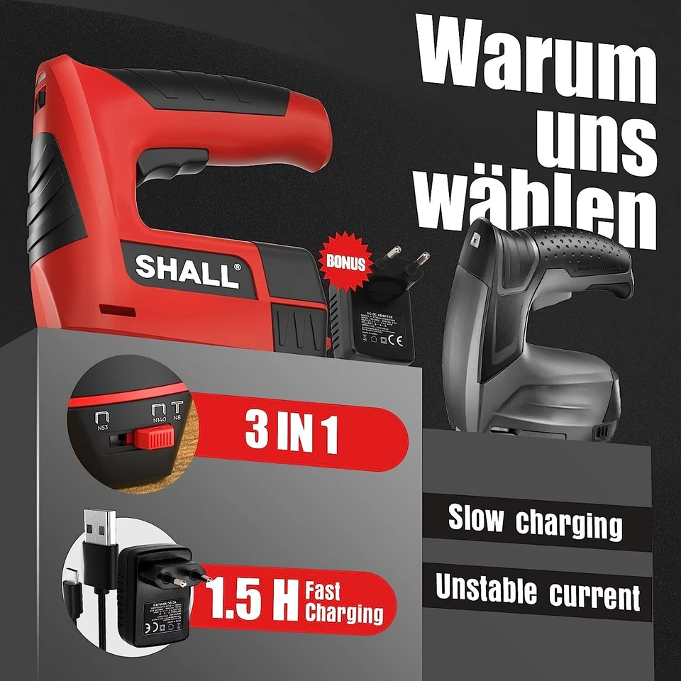 SHALL Akku Tacker & Nagler Hefter,3-in-1-Nagelpistole,4V,mit 2500 HeftklammernDE - Bild 4 von 4