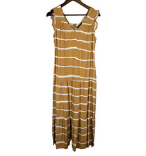 Simply Vera Wang Midi Dress Mustard Yellow Gold Linen Lined Tiered Size Small