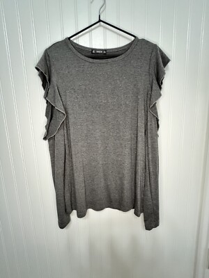 Grey Top Ruffled Long Sleeve With Exposed Shoulders.