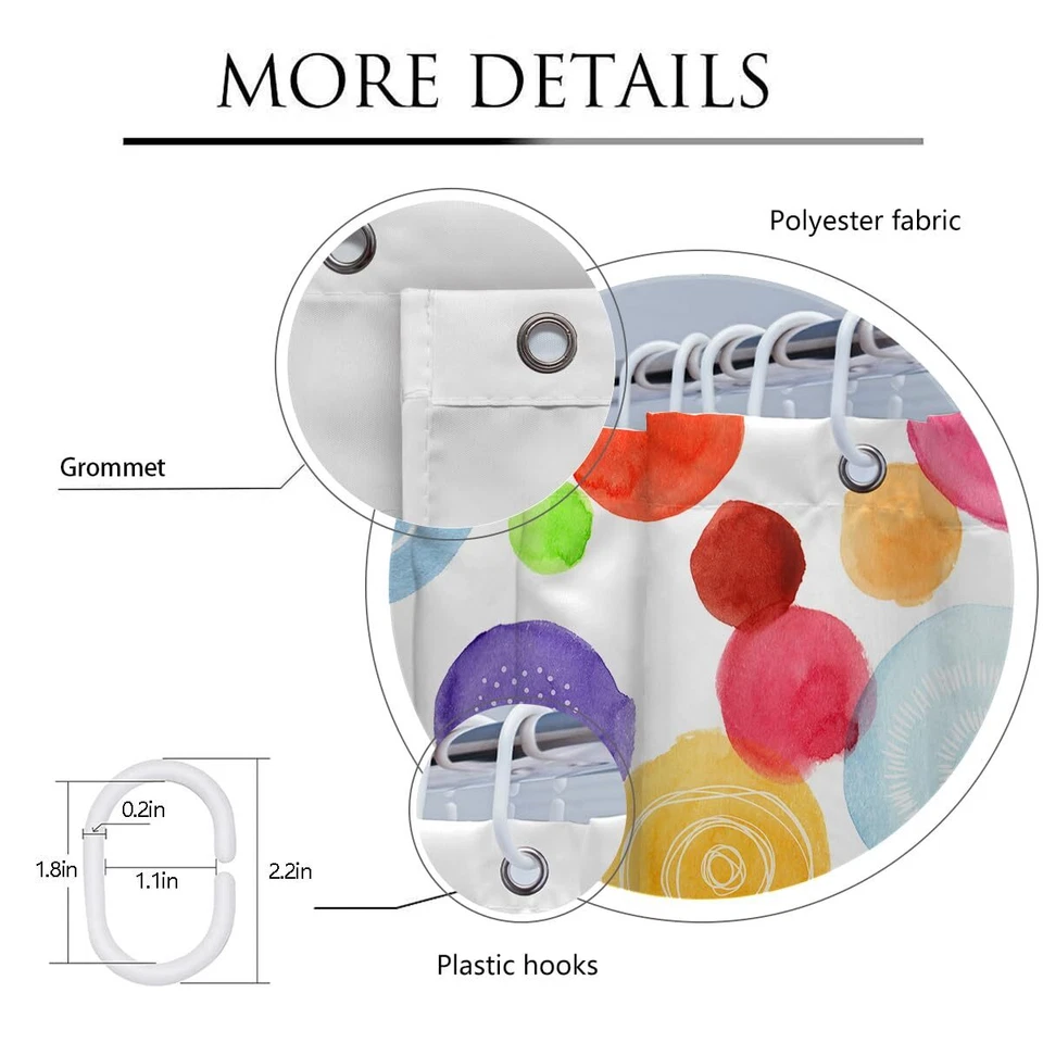 Colorida cortina de ducha para niños a lunares linda arco iris brillante acuarela geométrica... Foto 3 de 4