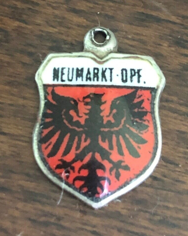 Vintage Neumarkt - Opf. 800 Silver Enamel Travel Shield Crest Charm Reu