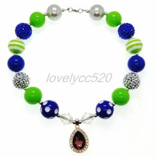Blue&Green Chunky Bead Bubblegum Kid Gumbal Fashion Women Drop Pendant Necklace