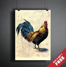 VINTAGE ROOSTER POSTER A3 A4 * Animal Cock Wall Art Print for Kitchen Restaurant