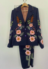 Men 2Pc Bespoke Floral Embroidered Nudie Western cowboy Cocktail Prom Outfit