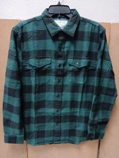 American Eagle Men Shirt Fleece Button Up L/S Plaid Black/Green Choose Size