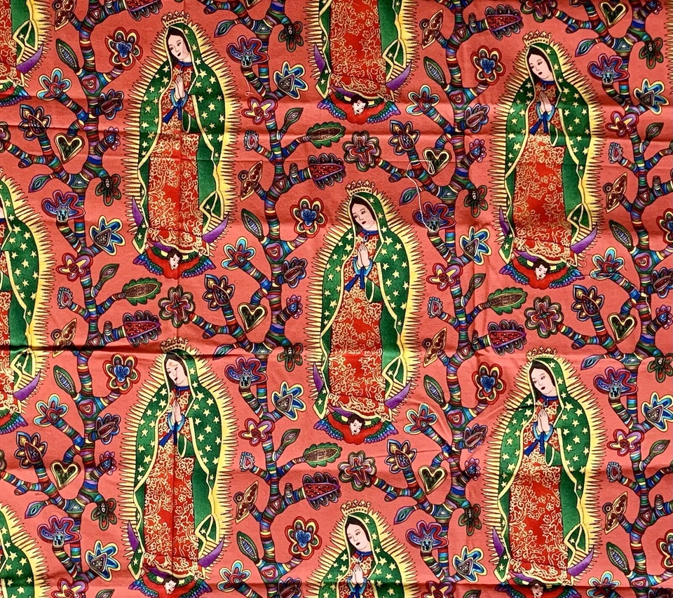 RPX38 RARO Terrie Mangat Nuestra Señora de Guadalupe Tela Edredón Algodón Metálico Foto 4 de 4