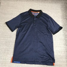Robert Graham Polo Shirt Mens Medium Blue Short Sleeve All Over Print Casual