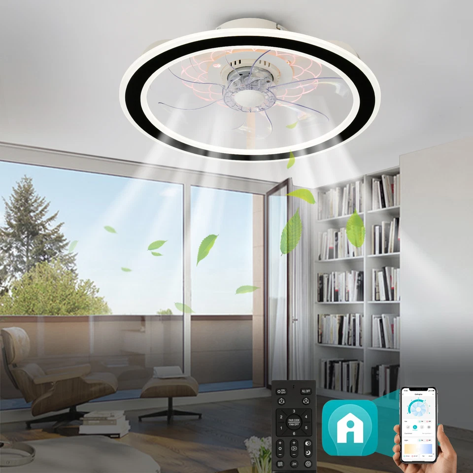 18" LED Ceiling Fan with Light Remote & APP Control Bladeless Ceiling Fan Lamp - Image 2 of 4