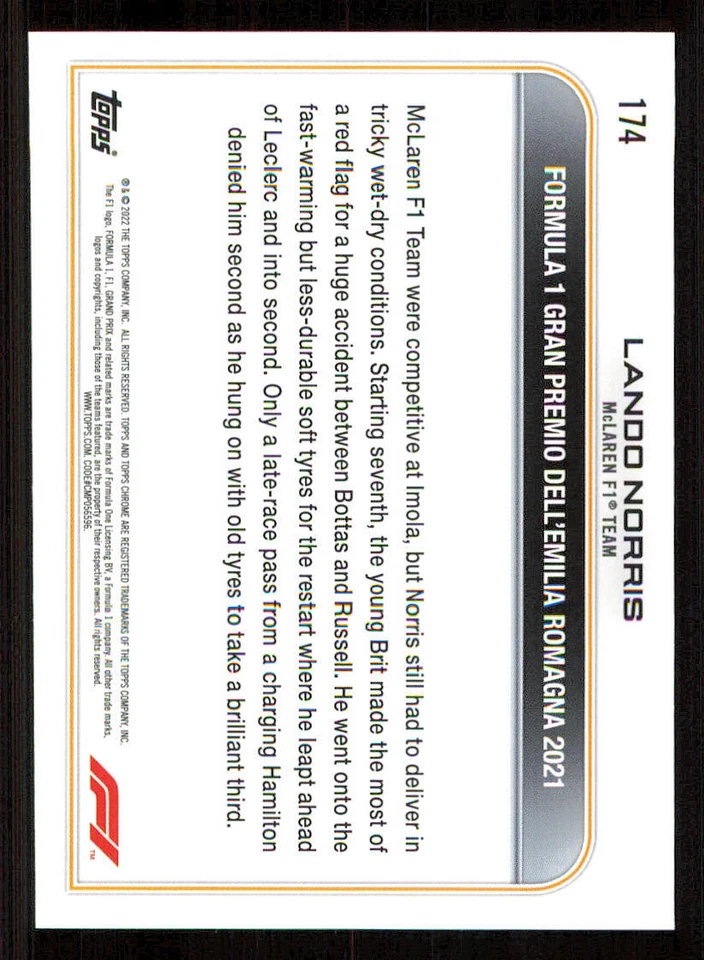 2022 Topps Chrome Formula 1 #174 Lando Norris DOD - Image 2 of 2