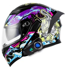 Bluetooth Motorcycle Helmet Modular Flip Up Dual visor Camera Function Helmet