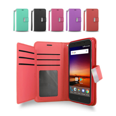 For ZTE Avid 4 / Tempo X Double Wallet Flip Folio Stand Case Cover