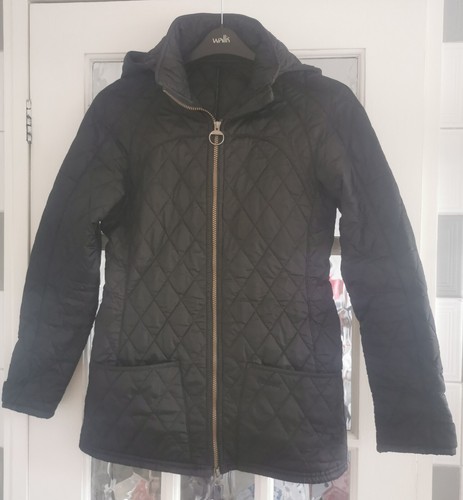 Womens BARBOUR Black Quilted Hooded Coat With Pockets - UK 8