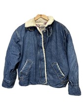 Vintage 80s Current Seen Denim REAL Down Fill Jacket Sherpa Lined Medium Unisex