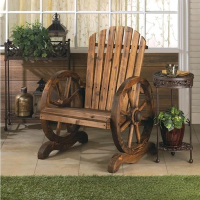 Wooden Wagon Wheel Adirondack Chair Patio Rustic Country Western