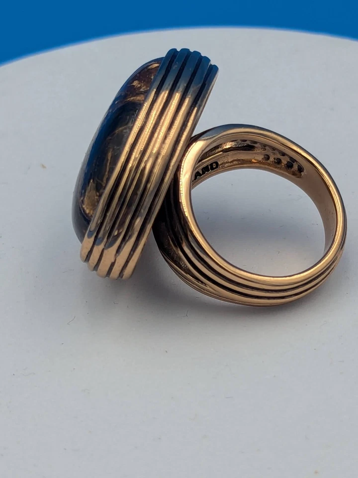 Anillo matriz apedreada negro y dorado Barse Tailandia ajuste latón tamaño 7,5 usado en excelente estado Foto 3 de 4