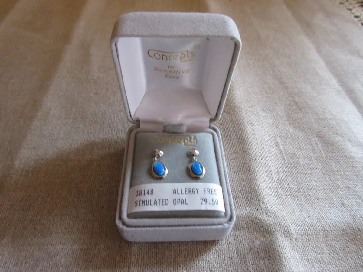 new Concept Simulated Opal Blue Earrings for Sensitive Ears w Gift
