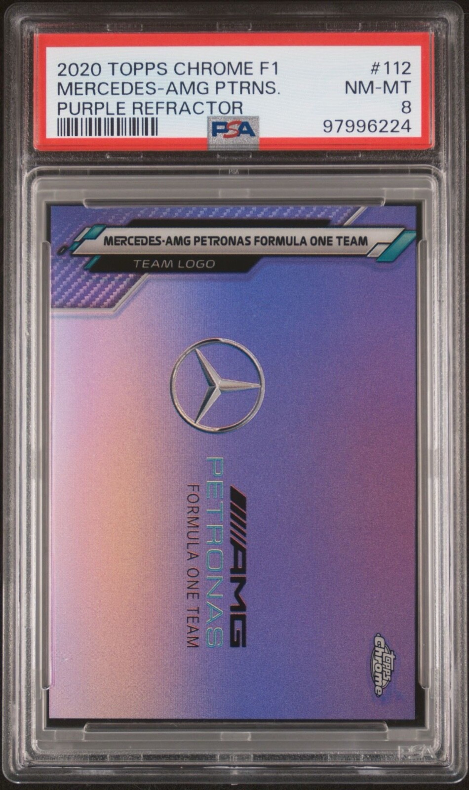 2020 Topps Chrome F1 #112 Mercedes Team Logo RC Purple Refractor 231/399 PSA 8