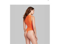 Wild Fable Women's Square Neck Sleeveless Ribbed Bodysuit Orange SM or XXS NWT