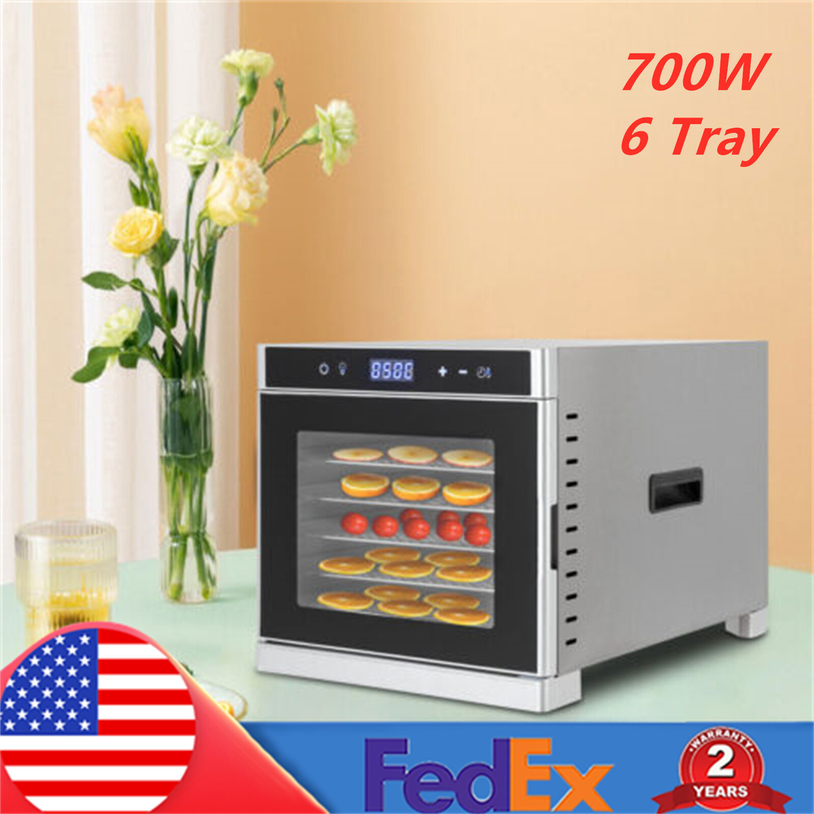 6 Tray Commercial Food Dehydrator Stainless Steel Fruits Meat Jerky
