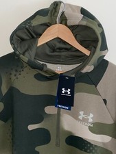 NEW Men's LARGE Under Armour Freedom Loose Pullover Green Camo Fleece Hoodie