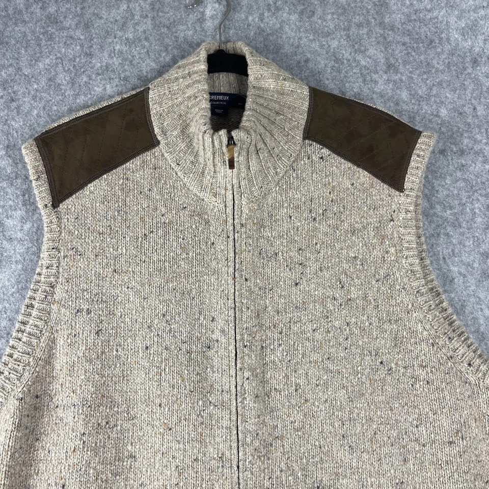 Daniel Cremieux Merino Wool Alpaca Sweater Vest Mens XL Beige Full Zip Knit - Image 2 of 4