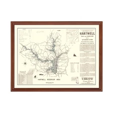 Old Map of Hartwell Dam, SC 1964 - Vintage Hartwell Dam Sout