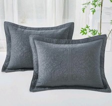 2 King Shams Quilted Slate Blue Grey 20x36 Winlife 100 Cotton