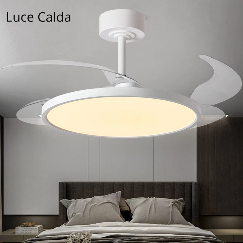 Ventilatore Da Soffitto Con Luce Led Pale Scomparsa 60W Lampadario Sospensione - Immagine 3 di 4