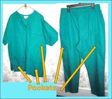 Unisex Men Scrub Set Green XL Extra-Large Elastic Waist Pockets MedMan  Peaches