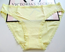VICTORIA'S SECRET Cotton Bikini Panty S M L XL Yellow NWT Lace Trim VS