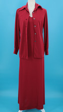 Vtg Women's 70s 2 Pc Burgundy Maxi Dress Matching Top / Shirt Set XS/S 1970s