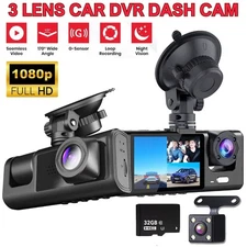 Car Dual Lens Dash Cam HD 1080P Front/Rear/Inside Video Recorder Camera G-sensor