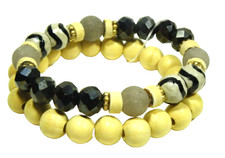 Boho Beaded Bracelet Acrylic Wood Stretch Elastic Multicolor Stackable