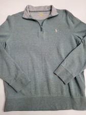 Polo Ralph Lauren Sweater Men Small Heather Green Pullover w/ Quarter Zip