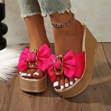 Women's Bowtie Wedge Slide Sandals Platform Open Toe Slippers Summer Beach Shoes